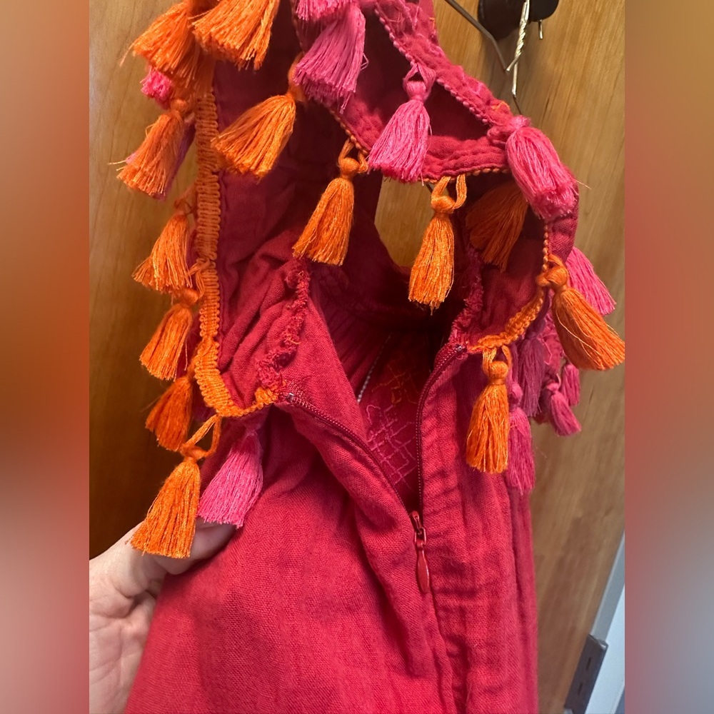 Girls Mer St. Barth Red Cotton Embroidered Flutter Sleeve Sundress size 2 - Picture 5 of 7